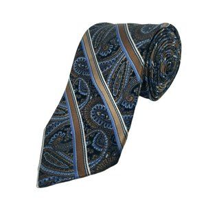 Pronto Uomo Handmade 100% Silk Paisley Blue and Brown Tie. NWOT